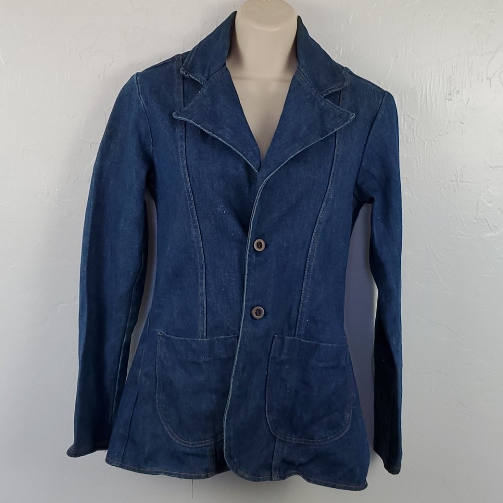 Vintage Wrangler women Jeans Denim jacket blazer two buttons corral size S Y2K